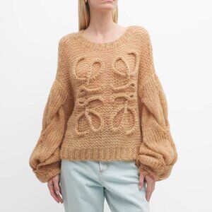 LOEWE Anagram Open-knit Mohair-blend Sweater In brown